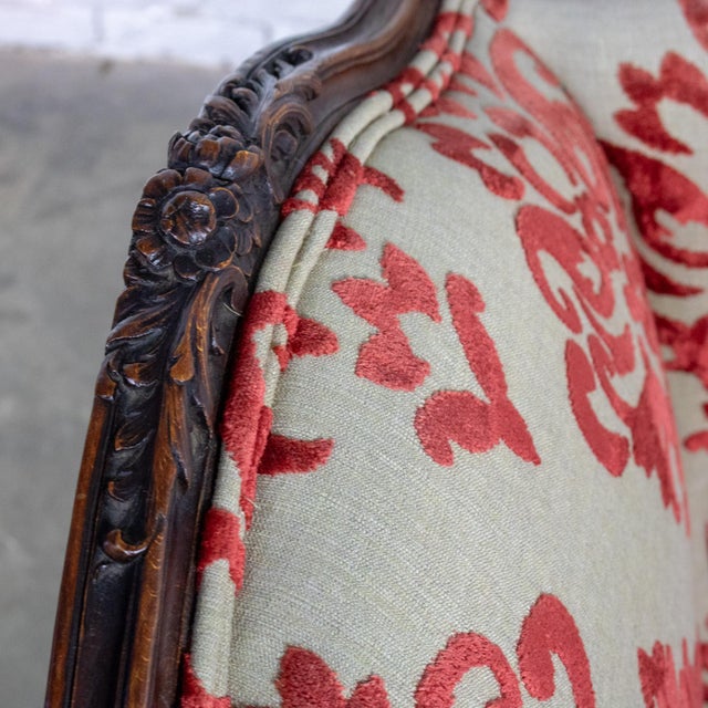 Late 19th to Early 20th Century French Louis XV Style Wingback Chair Walnut Cowtan and Tout Fabric For Sale - Image 12 of 18