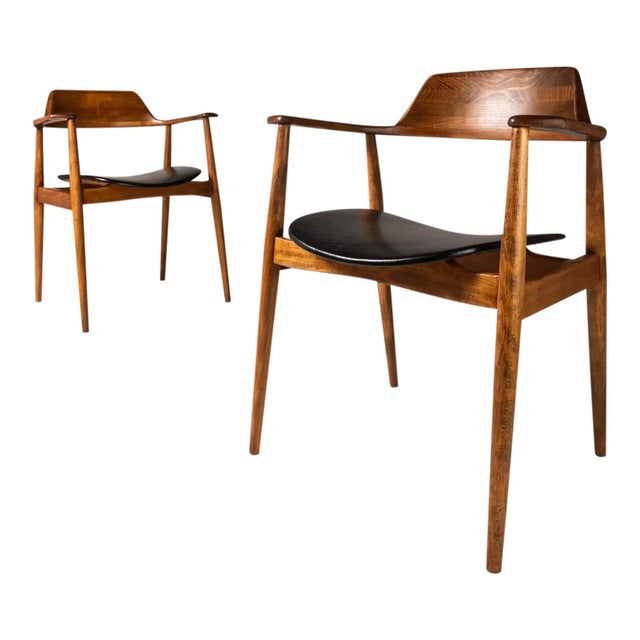 1950s Set of Two 2 Model 411 Armchairs in Solid Beech by Hartmut Lohmeyer for Wilkahn, Germany For Sale