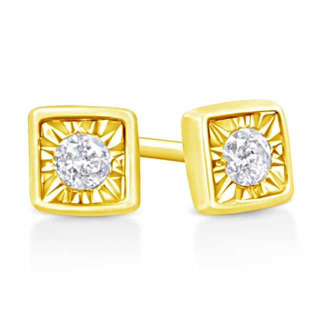 These square shaped stud earrings are crafted in 10k yellow gold plated sterling silver and feature 1/10ct TDW of...