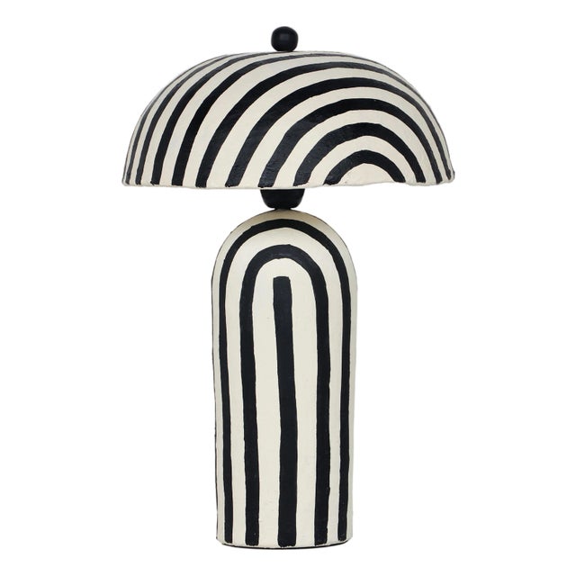 Maiori Black Striped Papier Mache Table Lamp For Sale