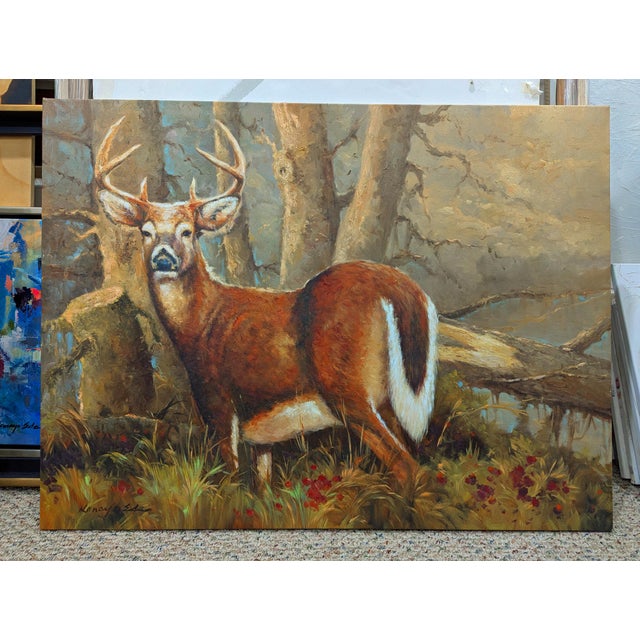 Large White Tail Deer Painting On Gallery Wrap Canvas. Painting extends to the sides. Ready to hang out of the box. 30in x...