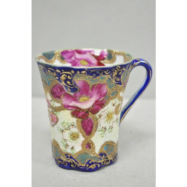 Victorian Antique Victorian Teacup & Saucer Cobalt Blue & Roses W/ Draped Gold Trim For Sale - Image 3 of 16