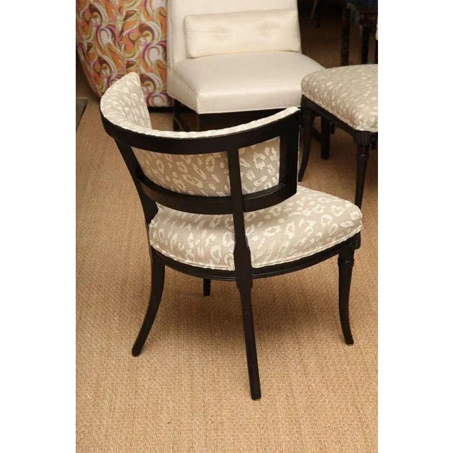 Vintage 1940's Grosfeld House Regency Wood Side Chairs With Cream and Off White Leopard Upholstery Pair Of For Sale In Miami - Image 6 of 10