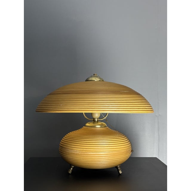 1970s Pencil Reed Rattan Bamboo and Brass Mushroom Table Lamp, Italy, 1970s For Sale - Image 5 of 18