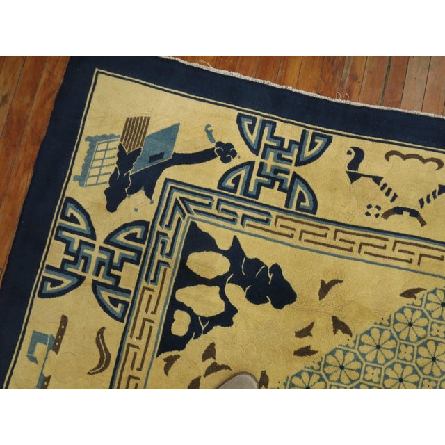 Yellow Blue Antique Chinese Room Size Rug For Sale In New York - Image 6 of 18