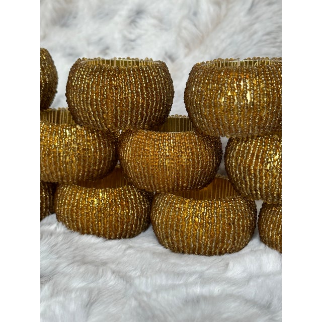 Late 20th Century Gold Beaded Napkin Rings- Set of 12 For Sale - Image 4 of 8