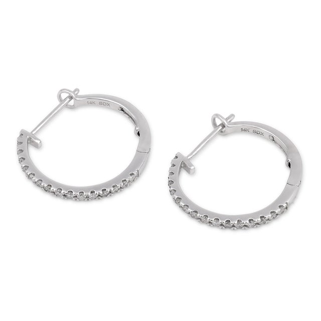 1980s Vintage Diamond 14k White Gold Hoop Earrings, A Pair For Sale - Image 5 of 7