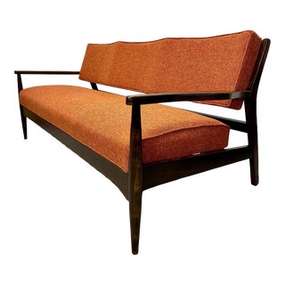1960s Vintage Danish Modern Settee Sofa With Scalloped Back For Sale
