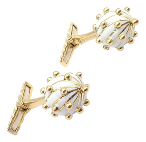 Vintage! David Webb Yellow Gold White Enamel Ball Spike Cufflinks, Pair