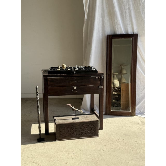 Antique Mirror for Right-Hand Cabinet Door in Brown Oak with Beveled Glass and Carved Frame, 1980s For Sale - Image 3 of 16