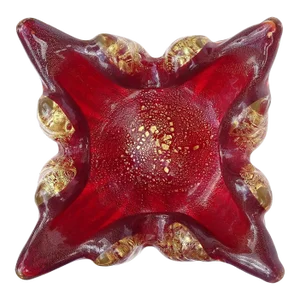 Murano Barovier Toso Vintage Deep Red Gold Flecks Spike Corners Italian Art Glass Mid Century Bowl