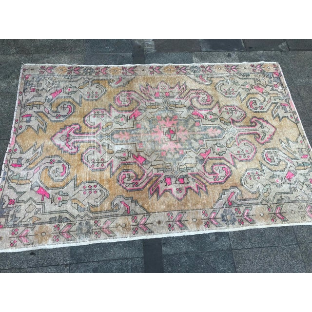 1960s 1960s Vintage Turkish Oushak Hand-Knotted Rug - 4′5″ × 6′9″ For Sale - Image 5 of 11