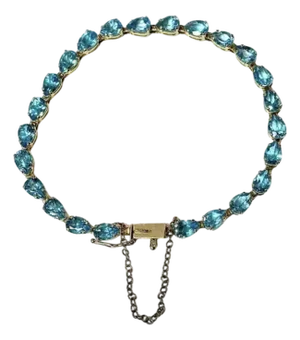 Tennis Bracelet With Pear-Shaped Blue Topaz Gemstones, 14k Gold