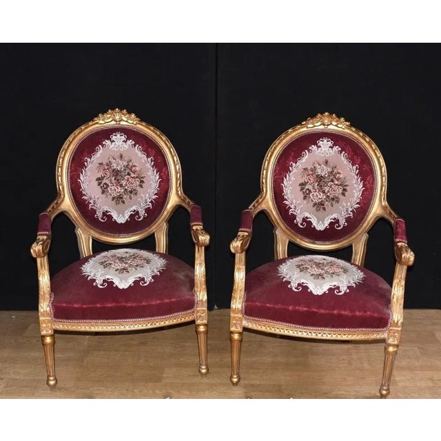 French Empire Armchairs in Red Fabric, Set of 2 For Sale - Image 9 of 9
