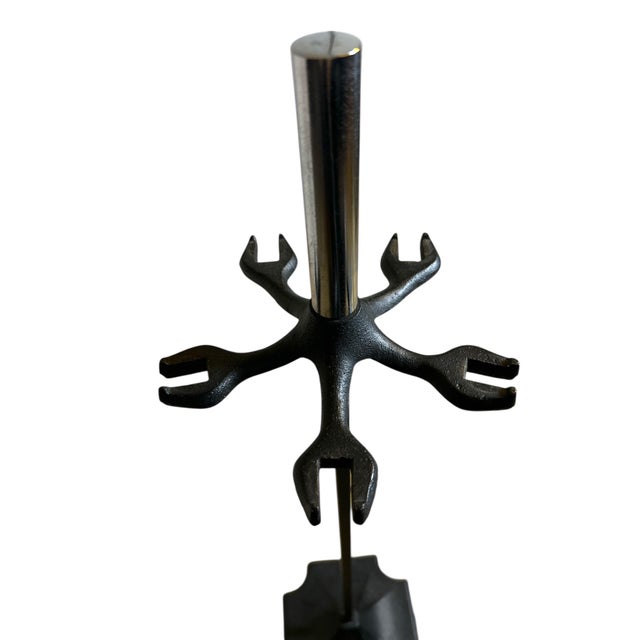 Black 1960s Mid Century Adams Co. Modernist Wrought Iron 5pc Fireplace Tool Set For Sale - Image 8 of 9