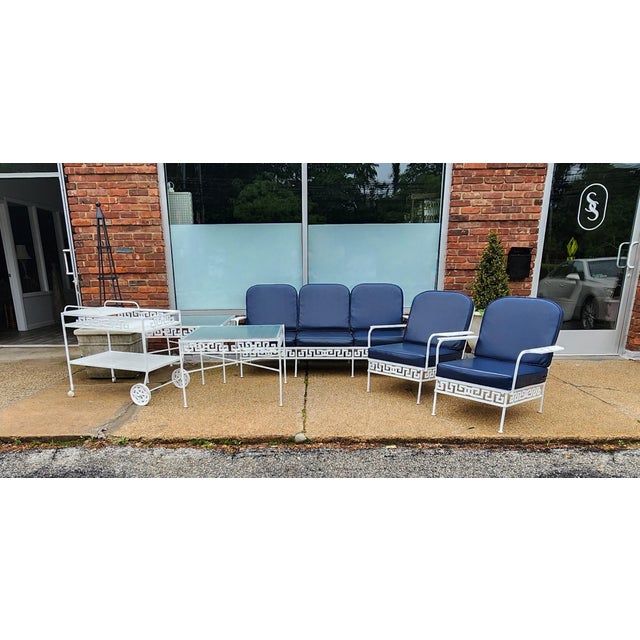 6-Piece Vintage Faux Bamboo Greek Key Outdoor Patio Set For Sale - Image 18 of 18