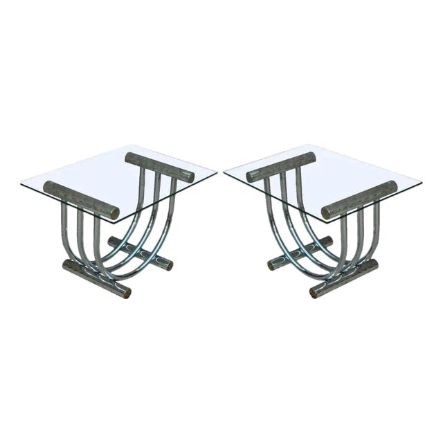 Vintage Mid Century Modern Romeo Rega Style Chrome Arch Side End Tables - A Pair For Sale