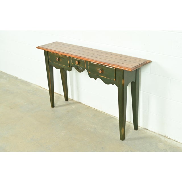French Country French Country Green Painted Maple Console Table or Entry Table by Virginia House For Sale - Image 3 of 12