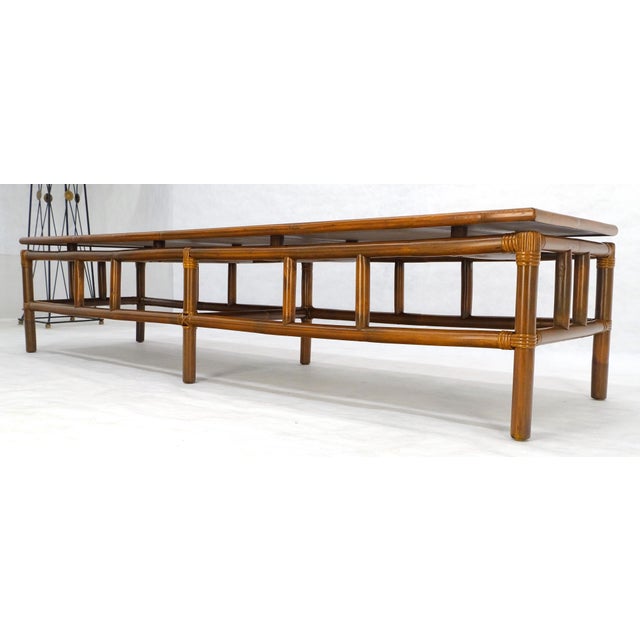 Mid 20th Century Mid Century c1970s Rattan Bamboo White Formica Top 72” Long Coffee Table MINT For Sale - Image 5 of 15