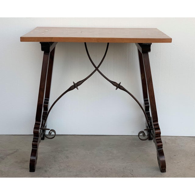 19th Century Baroque Spanish Side Table With Marquetry Top and Lyre Carved Legs For Sale - Image 13 of 13