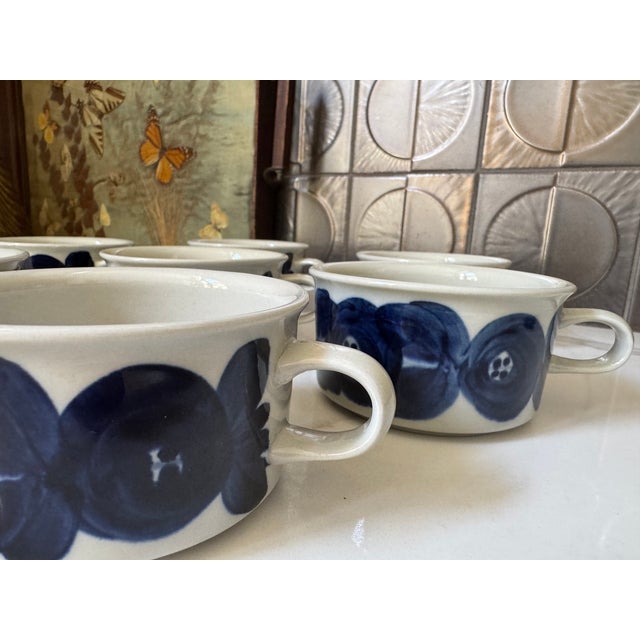 Ink Blue Vintage Finland Arabia Coffee Cups- Set of 8 For Sale - Image 8 of 9