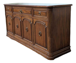 Henredon 1970s Credenza – Traditional Walnut Sideboard With Brass Pulls & Adjustable Shelving, 66” Vintage Cabinet