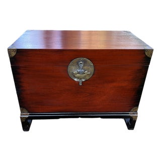 1970s Asian Inspired Cedar Lined Storage Trunk Side Table or Coffee Table For Sale