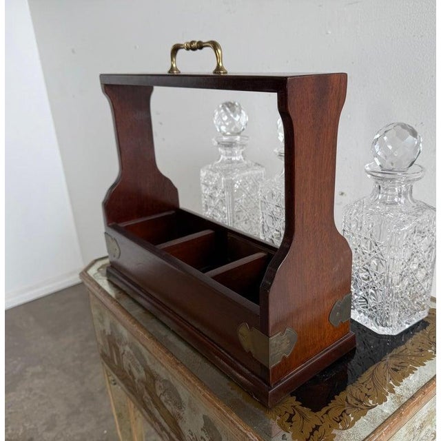 Victorian Tantalus Decanter Set: Crystal, Oak & Brass Hardware For Sale - Image 11 of 18