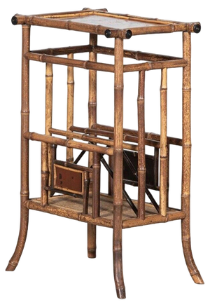 English 19th Century Bamboo Side Table Magazine Rack, 1880s