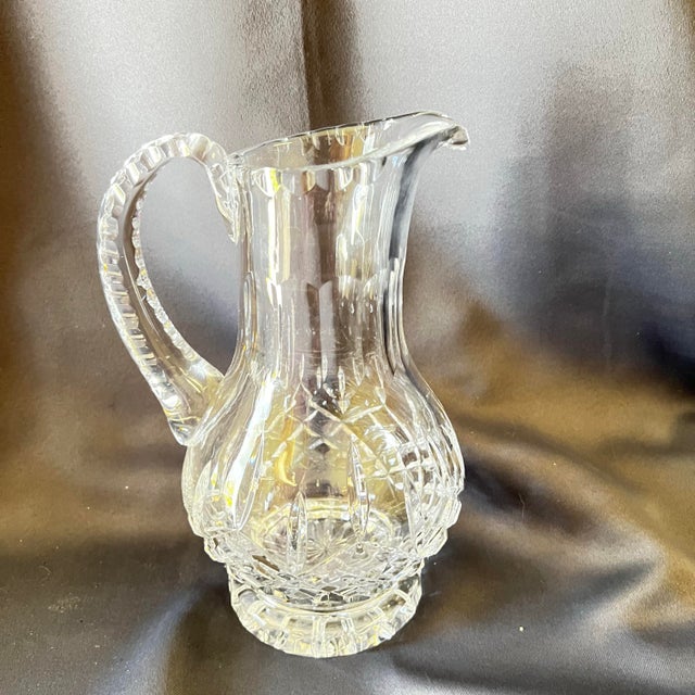 Mid-Century Modern Vintage Cut Crystal Pitcher | Hobstar & Starburst Pattern | Elegant Tabletop or Vase For Sale - Image 3 of 10