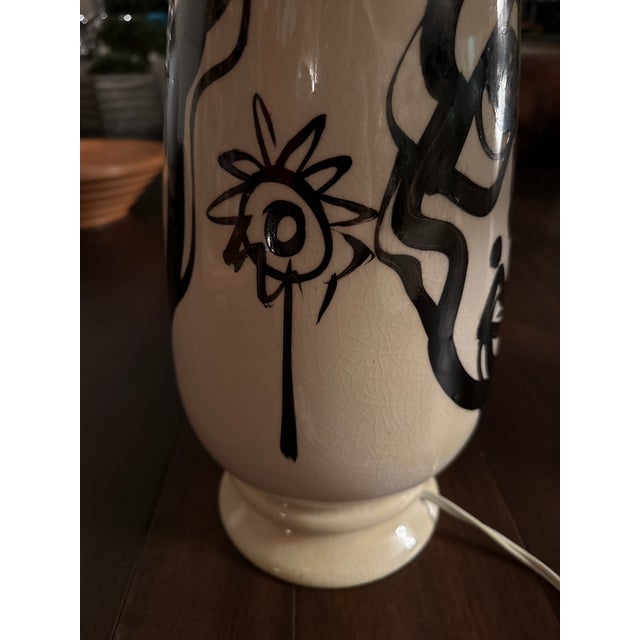 Black Peter Keil Abstract Table Lamp Painting With Shade For Sale - Image 8 of 8