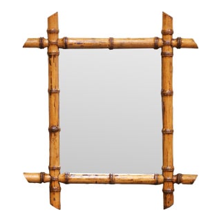 Early 20th Century French Faux Bamboo Walnut Wall Mirror For Sale