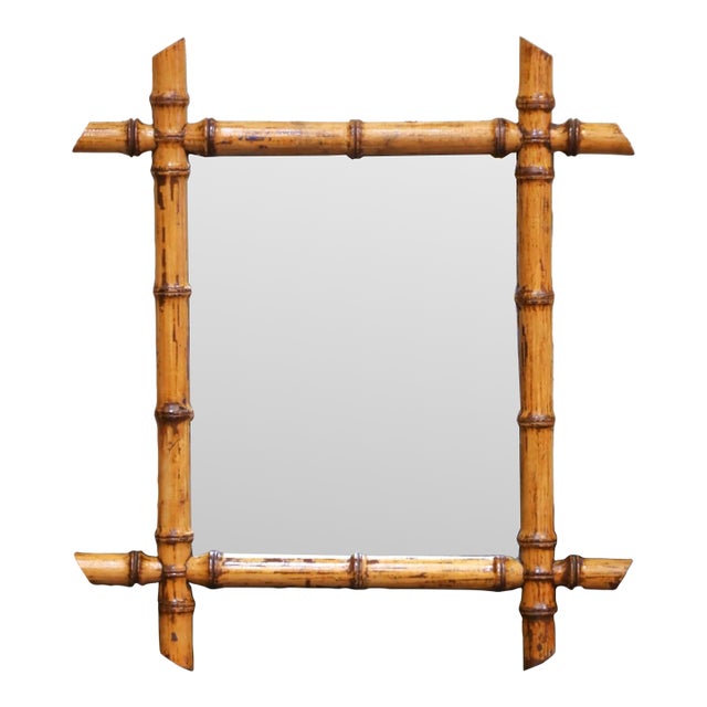 Early 20th Century French Faux Bamboo Walnut Wall Mirror For Sale