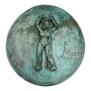 Mid 20th Century Artisan Made Bronze Relief Disc by Pal Kepanyes For Sale