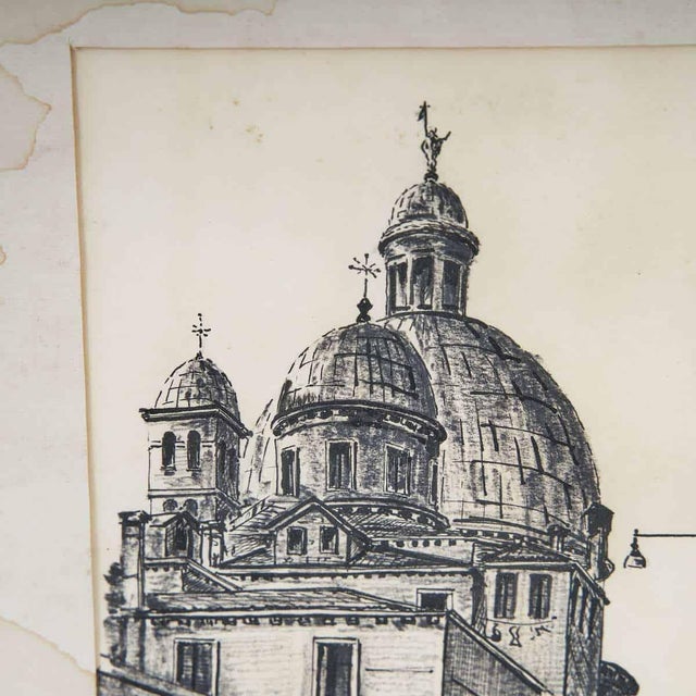 Modern Sandro Varagnolo, Urban View with Basilica, 1970s, Artwork on Paper For Sale - Image 3 of 6