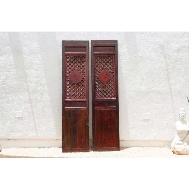 Dragon's Gaze Pair of Early 20th Century Chinese Lattice Door Panels For Sale - Image 9 of 9