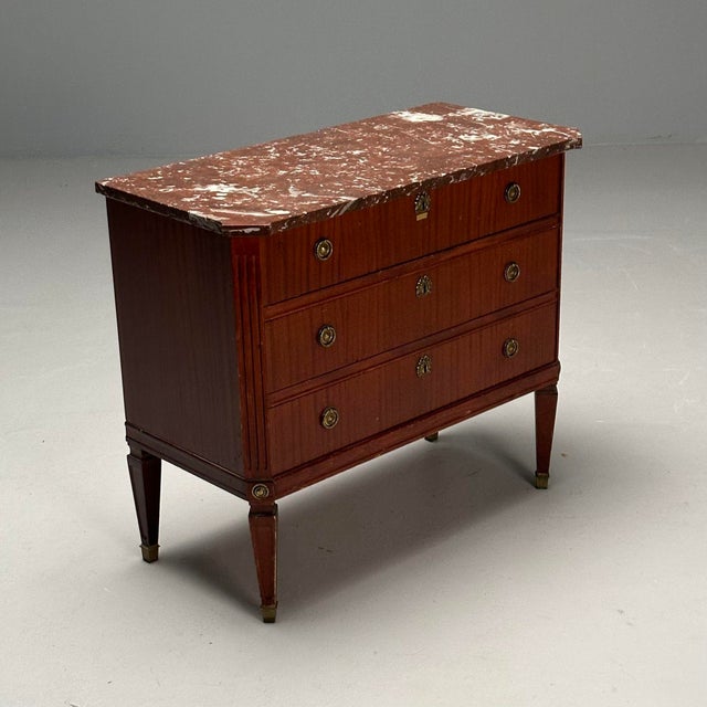 Gustavian, Louis XVI Style, Swedish Commode, Mahogany, Marble, Sweden, 1950s Gustavian dresser or chest of drawers...