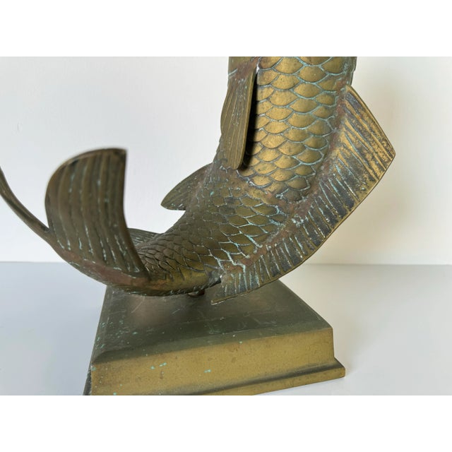 Mid-Century Modern 1960's Vintage Solid Brass Koi Fish on Base Sculpture/ Sold For Sale - Image 3 of 12