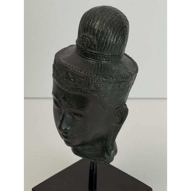 Black Bronze Buddha Head, Southeast Asia, 1850s For Sale - Image 8 of 10