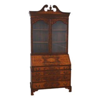 Vintage George I Inlaid Walnut Secretary Desk Bookcase For Sale