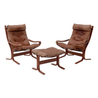 Siesta Chairs and Ottoman by Ingmar Relling for Westnofa, 1960s, Set of 3 For Sale