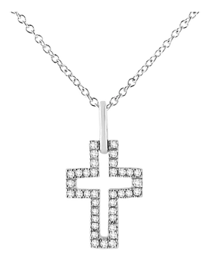 .925 Sterling Silver 1/10 cttw Pave-Set Round-Cut Diamond Open Cross 18" Pendant Necklace (I-J Color, I1-2 Clarity)