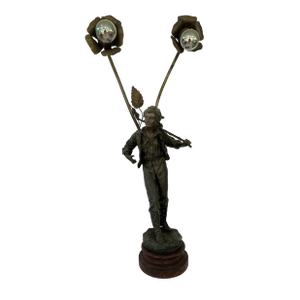 Antique French Bronze/Brass/Wood 2-Lights Fixture by Ernest Rancoulet Table Lamp