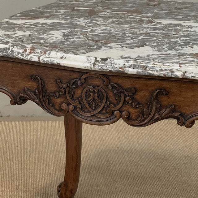 Antique French Régence Style Carved Oak Sainte Anne Marble End Table For Sale - Image 15 of 18