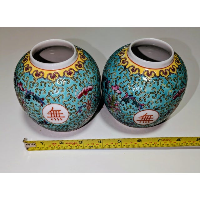 Chinese Famille Rose Turquoise "Mun Shou" Longevity Ginger Jars - A Pair For Sale In Boston - Image 6 of 11
