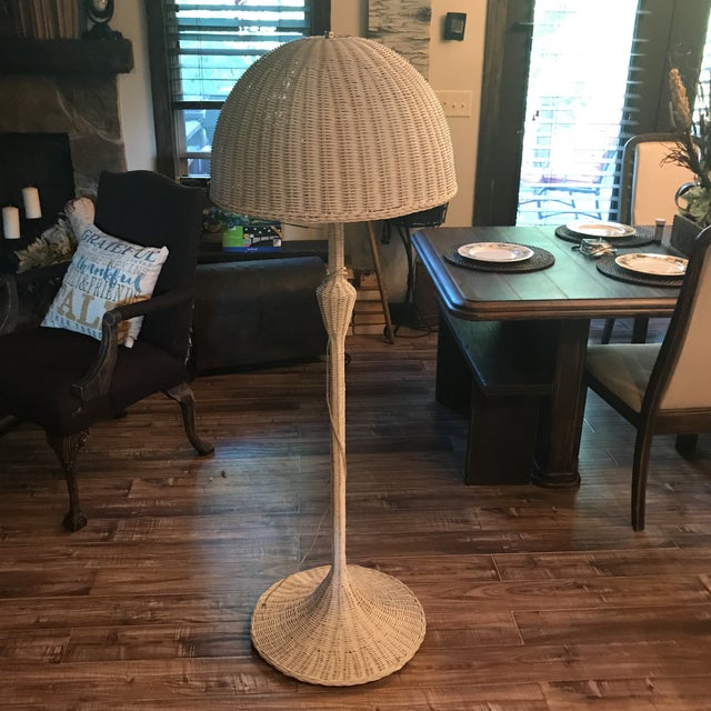 Mid-Century White Wicker Floor Lamp | Chairish