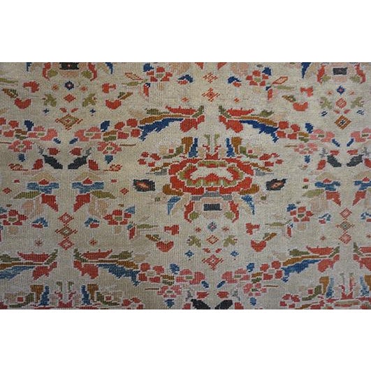 1920s Beige Room Size Antique Allover Floral Knotted Wool Persian Mahal Rug For Sale In New York - Image 6 of 7