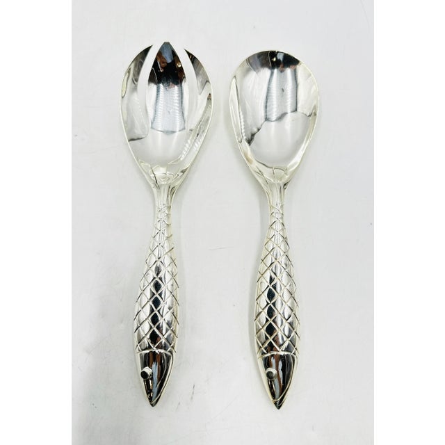 Mid-Century Modern 1980s Emilia Castillo for Los Castillo Taxco Silver Plate Fish Salad Serving Set - a Pair For Sale - Image 3 of 14