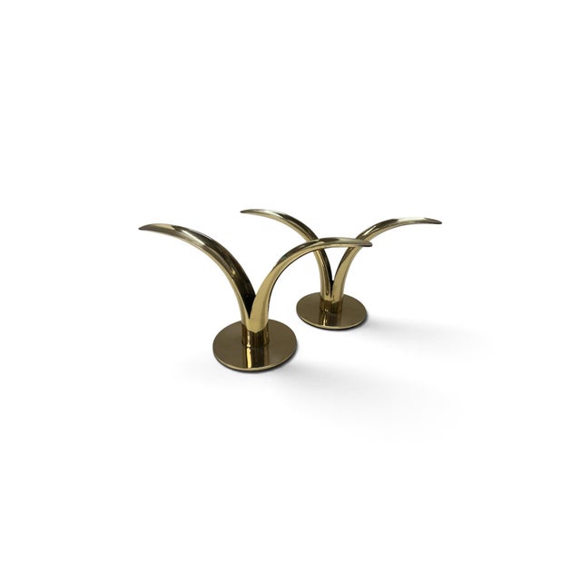 Metal Pair of Mid 20th Century Brass Candle Stick Holders MCM For Sale - Image 7 of 8