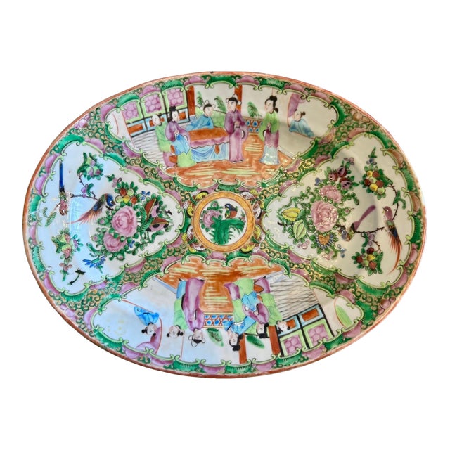 Antique Chinese Export Famille Rose Medallion Platter-C 1840-1860-Hand Painted For Sale
